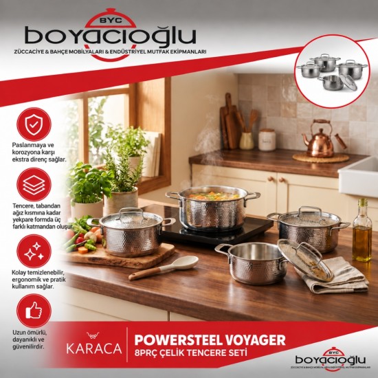 KARACA POWERSTEEL VOYAGER 8PRÇ ÇELİK TENCERE SETİ
