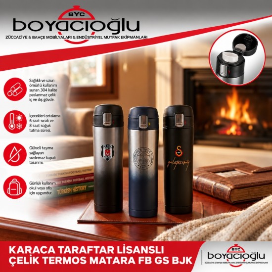 KARACA TARAFTAR LİSANSLI ÇELİK TERMOS MATARA FB GS BJK