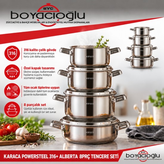 KARACA POWERSTEEL 316+ ALBERTA 8PRÇ TENCERE SETİ