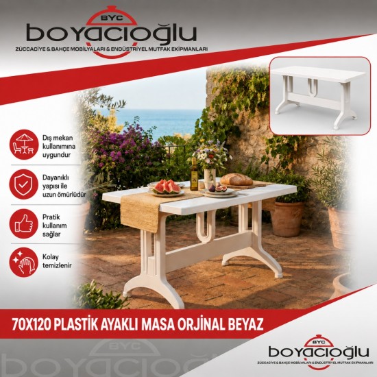 70X120 PLASTİK AYAKLI MASA ORJİNAL BEYAZ