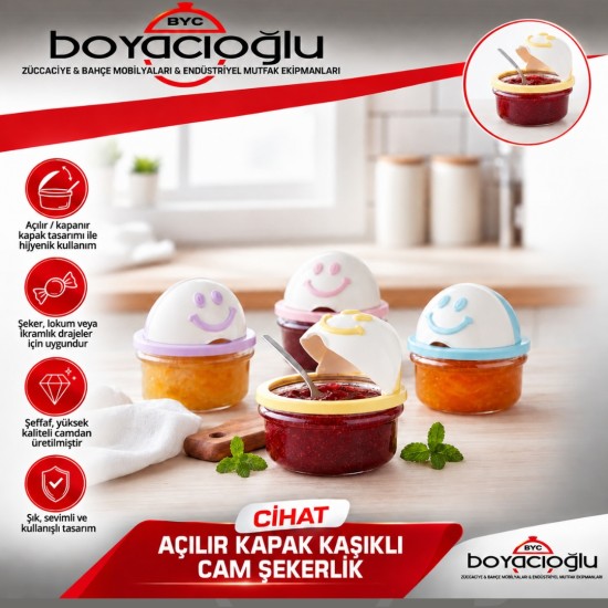CİHAT AÇILIR KAPAK KAŞIKLI CAM ŞEKERLİK