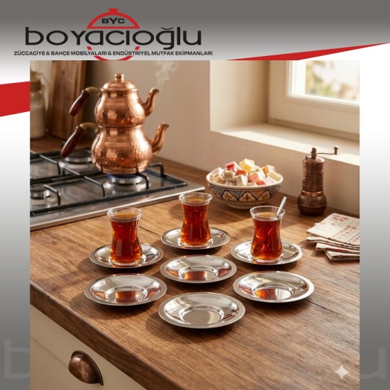 EMRULLAH KALIN PASLANMAZ ÇAY TABAK 6LI