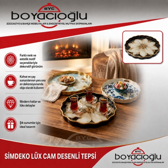 SİMDEKO LÜX CAM DESENLİ TEPSİ