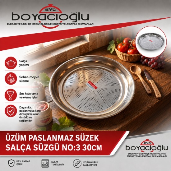 ÜZÜM PASLANMAZ SÜZEK SALÇA SÜZGÜ NO:3 30CM