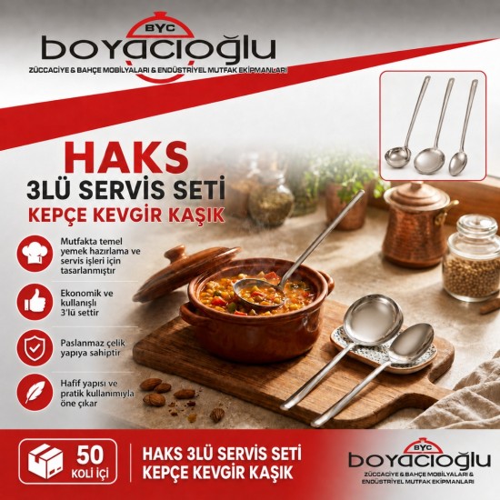 HAKS 3LÜ SERVİS SETİ KEPÇE KEVGİR KAŞIK