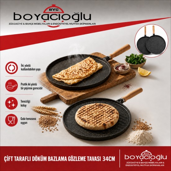 ÇİFT TARAFLI DÖKÜM BAZLAMA GÖZLEME TAVASI 34CM 