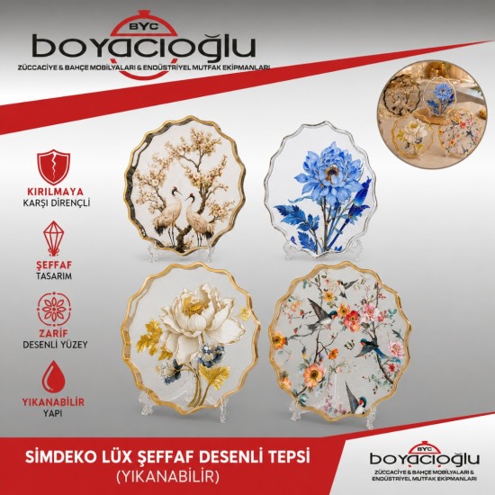 SİMDEKO LÜX ŞEFFAF DESENLİ TEPSİ (YIKANABİLİR)
