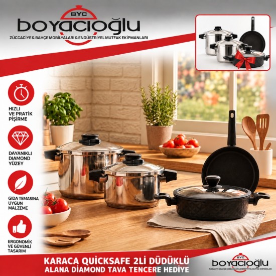 KARACA QUİCKSAFE 2Lİ DÜDÜKLÜ ALANA DIAMOND TAVA TENCERE HEDİYE