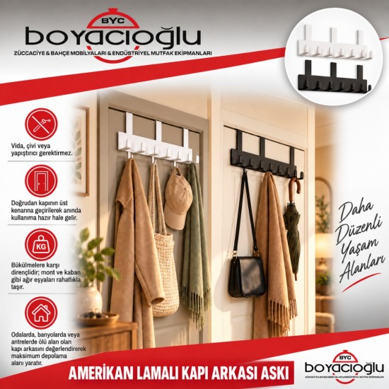 ACERO-20407 AMERİKAN LAMALI KAPI ARKASI ASKI 7Lİ-BEYAZ
