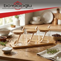 ALK-1459 BAMBU KAPAK CAM KAVANOZ TK 3LÜ