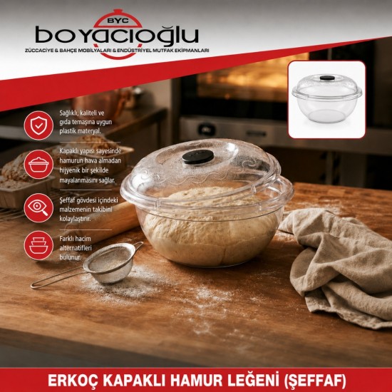 ERKOÇ E-103 3NO KAPAKLI HAMUR LEĞENİ (ŞEFFAF ) 15 LT