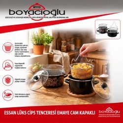 ESSAN LÜKS CİPS TENCERESİ EMAYE CAM KAPAKLI