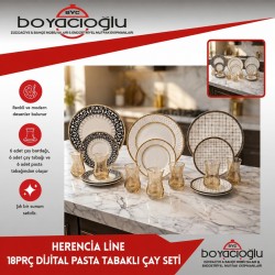 HERENCİA LİNE 18PRÇ DİJİTAL PASTA TABAKLI ÇAY SETİ
