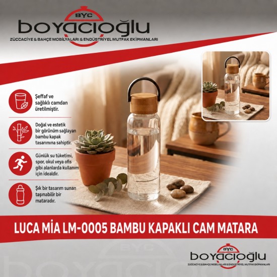 LUCA MİA LM-0005 BAMBU KAPAKLI CAM MATARA