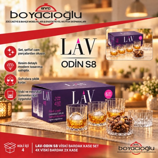 LAV-ODIN S8 VİSKİ BARDAK KASE SET 4XVİSKİ BARDAK 2X KASE