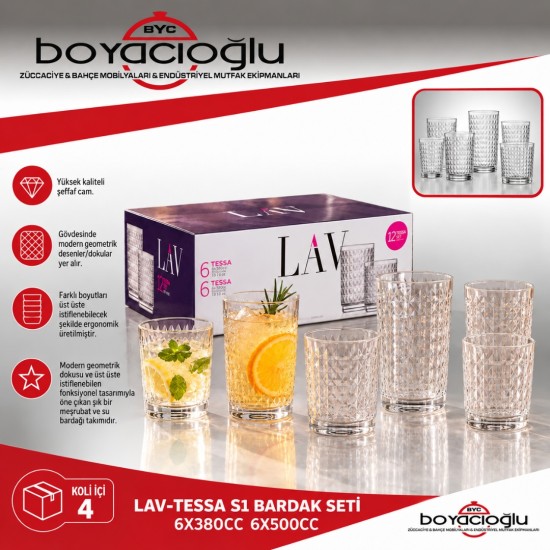 LAV-TESSA S1 BARDAK SETİ 6X380CC 6X500CC
