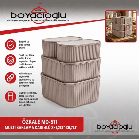 ÖZKALE MD-511 MULTİ SAKLAMA KABI 4LÜ 3X1,2LT 1X6,7LT