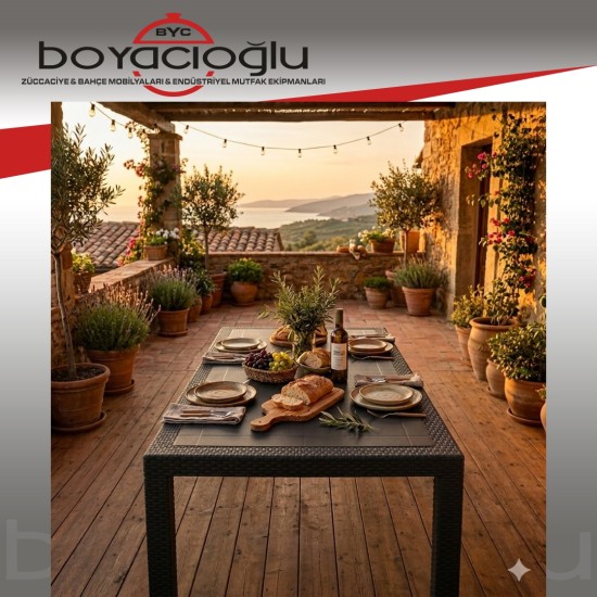 MEVSİM 90X150 RATTAN MASA CAMSIZ -SİYAH