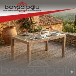 MEVSİM 90X150 RATTAN MASA CAMLI -KAPİÇİNO