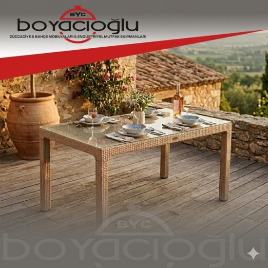MEVSİM 90X150 RATTAN MASA CAMLI -KAPİÇİNO