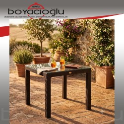 MEVSİM 90X90 RATTAN MASA CAMLI-KAHVE