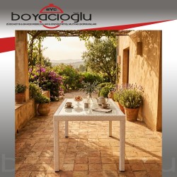 MEVSİM 90X150 RATTAN MASA CAMLI -BEYAZ