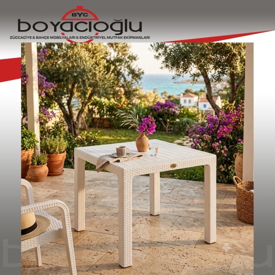 MEVSİM 90X90 RATTAN MASA CAMSIZ-BEYAZ
