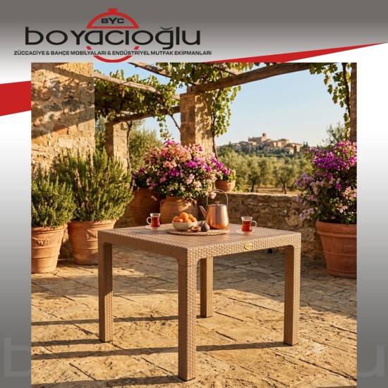MEVSİM 90X90 RATTAN MASA CAMSIZ-KAPİÇİNO