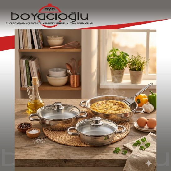 GÜLSAN OMLET TENCERE SET CAM KAPAKLI 6PRÇ.
