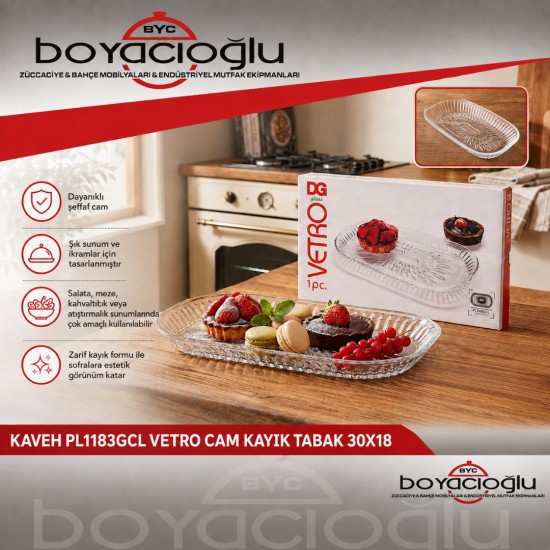 KAVEH PL1183GCL VETRO CAM KAYIK TABAK 30X18