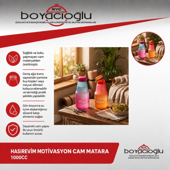 HASIREVİM MOTİVASYON CAM MATARA 1000CC