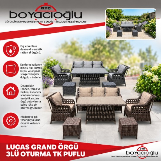 LUCAS GRAND ÖRGÜ 3LÜ OTURMA TK PUFLU