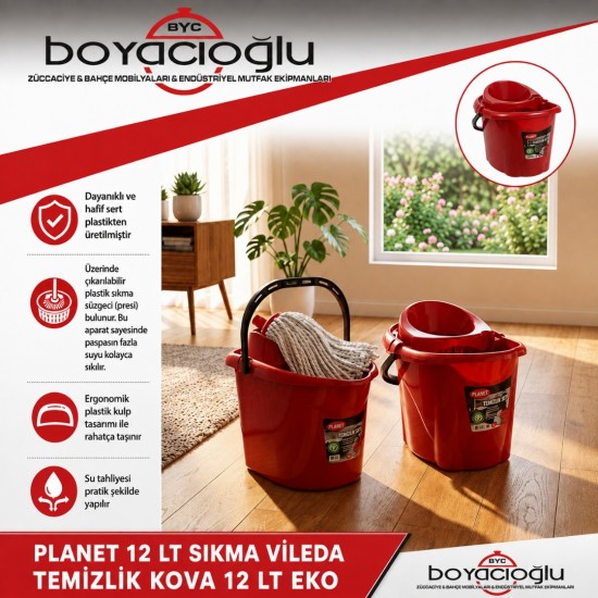PLANET 12 LT SIKMA VİLEDA TEMİZLİK KOVA  12 LT EKO       