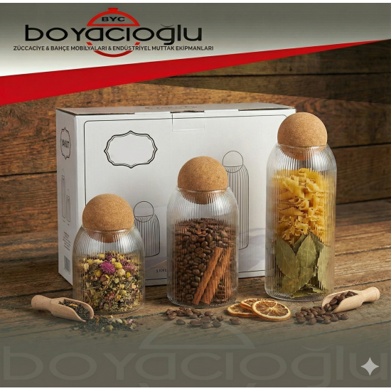 YAKUT-13298 MANTAR KAPAK 3LÜ CAM KAVANOZ