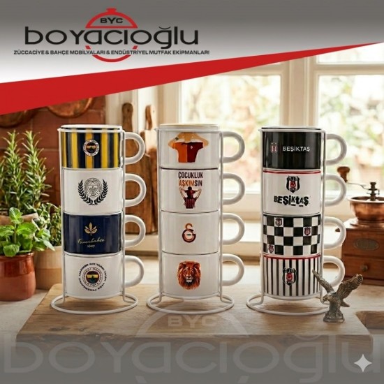 KARACA LİSANSLI 4LÜ KUPA BARDAK STANDLI FB GS BJK