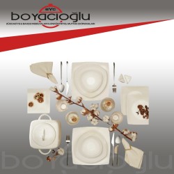 KARACA ŞİLA CREAM KARE YEMEK TAKIMI 60 PRÇ