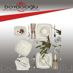 KARACA ZEYNA CREAM KARE YEMEK TAKIMI 60 PRÇ