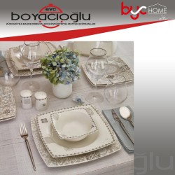 KARACA FEYA CREAM KARE YEMEK TAKIMI 60 PRÇ KARE