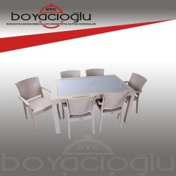 MEVSİM CAMLI RATTAN MASA TAKIMI-KAPİÇİNO