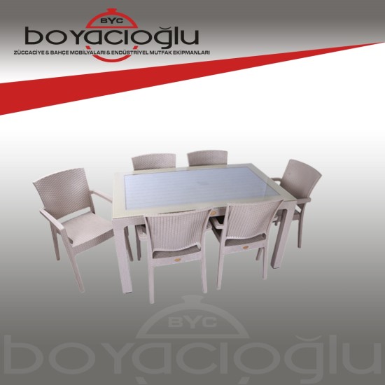 MEVSİM CAMLI RATTAN MASA TAKIMI-KAPİÇİNO