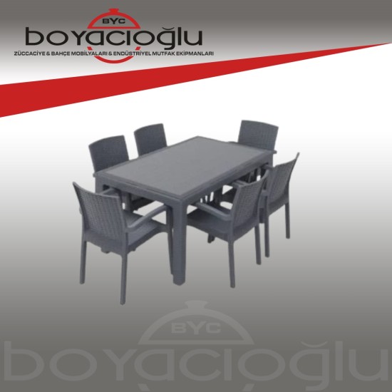 MEVSİM CAMLI RATTAN MASA TAKIMI-ANTRASİT