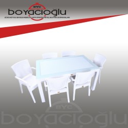 MEVSİM CAMLI RATTAN MASA TAKIMI-BEYAZ
