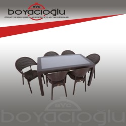 MEVSİM CAMLI RATTAN BAMBU MASA TAKIMI-KAHVE