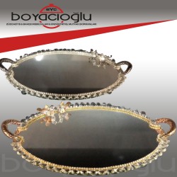 KRİSTAL KUŞLU OVAL AYNALI TEPSİ