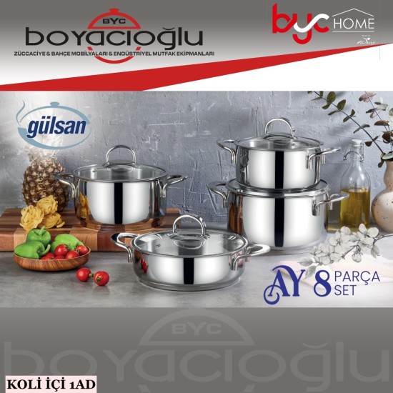 GÜLSAN AY ÇELİK TENCERE SETİ 8PRÇ