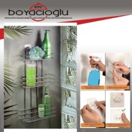 ECE METAL YAPIŞKANLI BANYO ŞAMPUANLIK RAFI 2Lİ PLS KAPLI