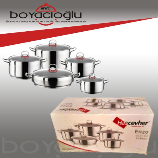 HASCEVHER 304 ENZO ÇELİK TENCERE SETİ 10PRÇ