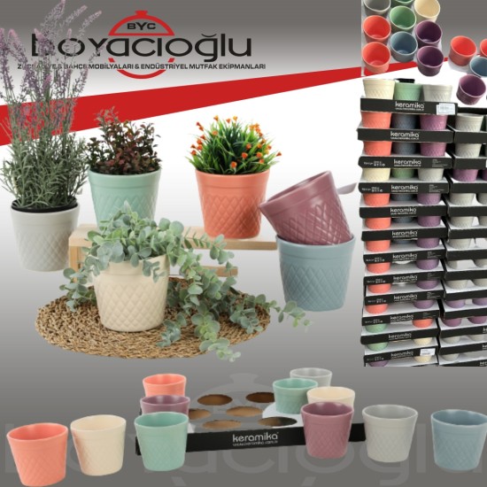 KERAMİKA 14CM SERAMİK ROLYEFLİ SAKSI