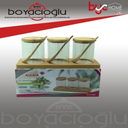 ALK-1459 BAMBU KAPAK CAM KAVANOZ TK 3LÜ