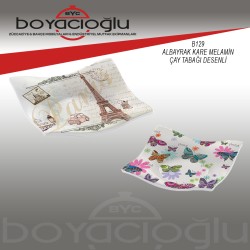 B129 ALBAYRAK KARE MELAMİN ÇAY TABAĞI DESENLİ